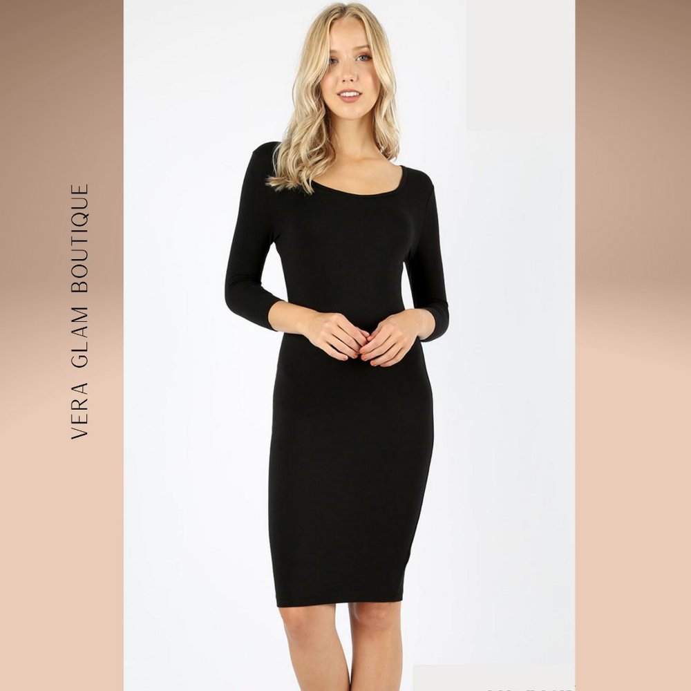 Premium Cotton  Classic Scoop Neck Midi Dress